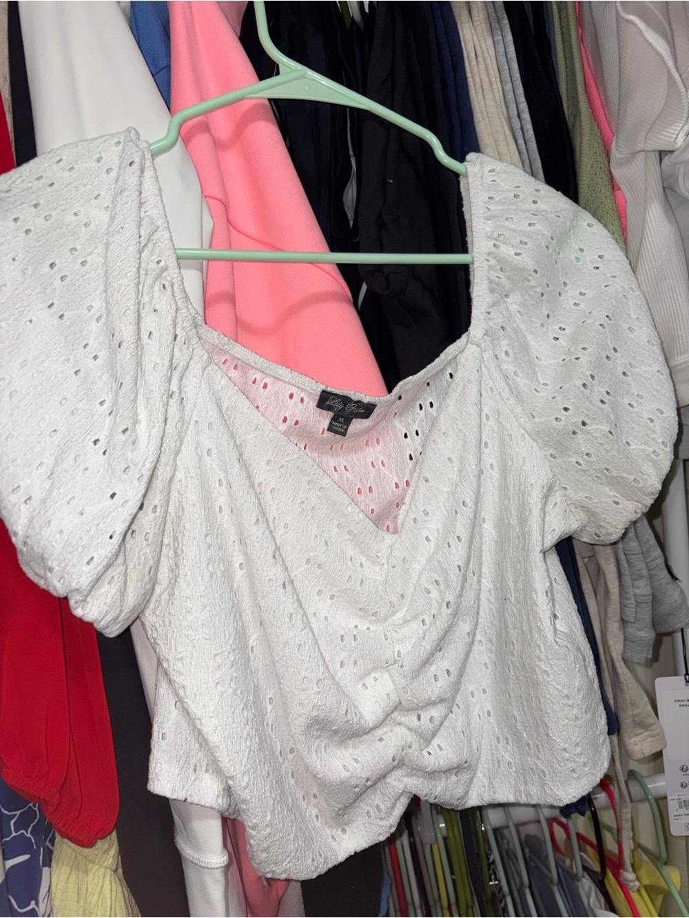 Lily Rose White Eyelet Puff-Sleeve Peplum Top